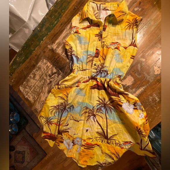 Hawaii Hangover Tropical Yellow Sleeveless Collared shirt Dress turtles! Small - Picture 7 of 10
